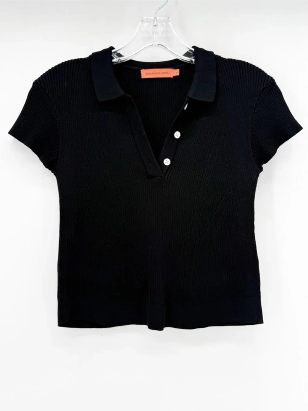 Manning Cartell Black Cropped Ribbed Polo Top S - Picture 2 of 6